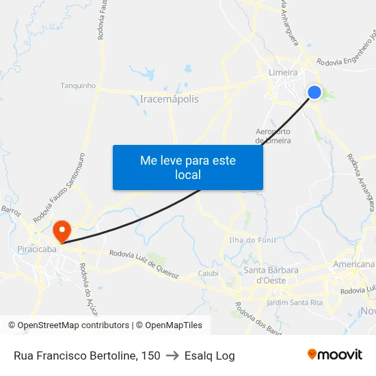 Rua Francisco Bertoline, 150 to Esalq Log map