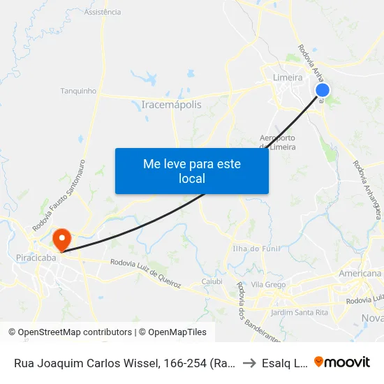 Rua Joaquim Carlos Wissel, 166-254  (Rapidão) to Esalq Log map