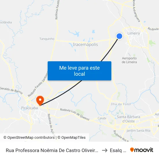 Rua Professora Noêmia De Castro Oliveira, 156-210 to Esalq Log map