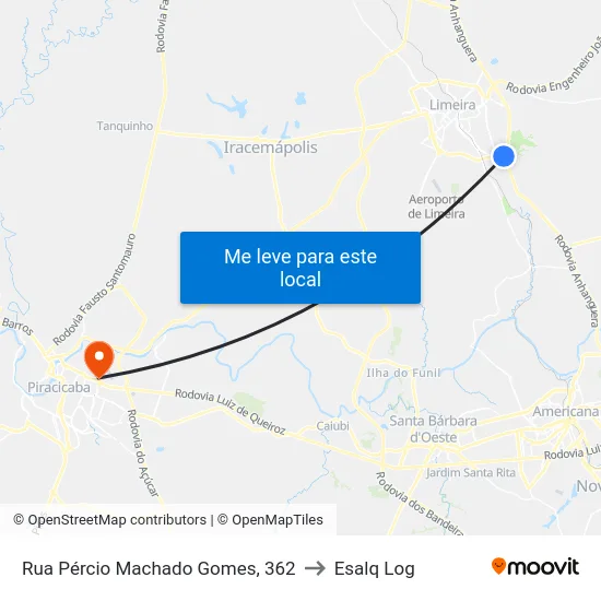 Rua Pércio Machado Gomes, 362 to Esalq Log map