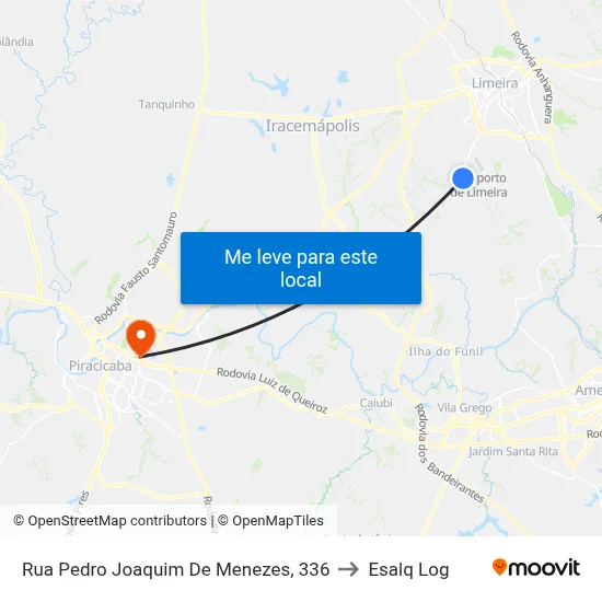 Rua Pedro Joaquim De Menezes, 336 to Esalq Log map