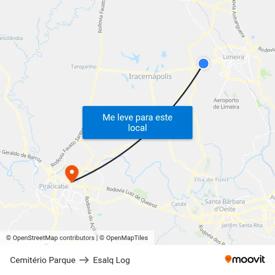 Cemitério Parque to Esalq Log map