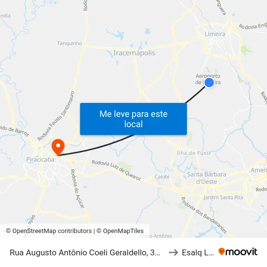 Rua Augusto Antônio Coeli Geraldello, 301-363 to Esalq Log map