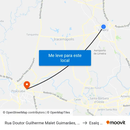 Rua Doutor Guilherme Malet Guimarães, 332-364 to Esalq Log map