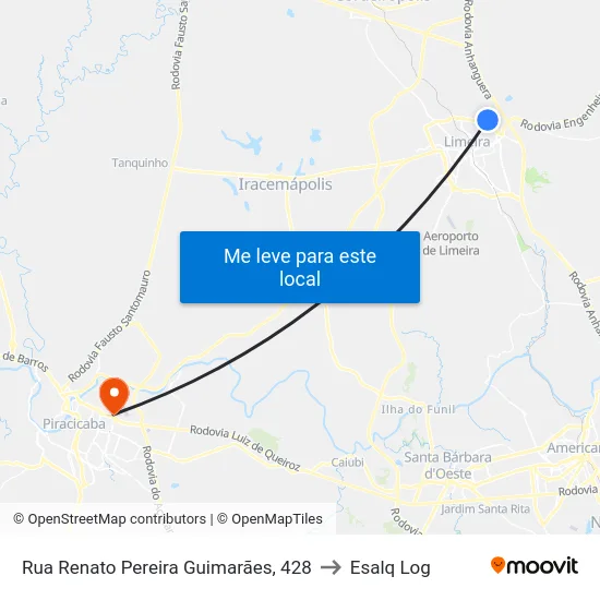 Rua Renato Pereira Guimarães, 428 to Esalq Log map