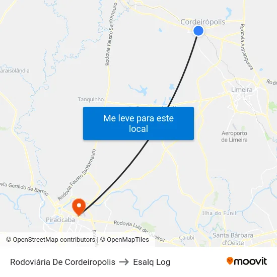 Rodoviária De Cordeiropolis to Esalq Log map