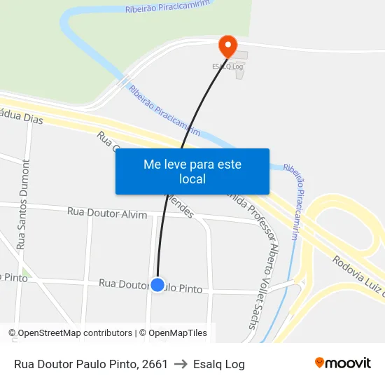 Rua Doutor Paulo Pinto, 2661 to Esalq Log map