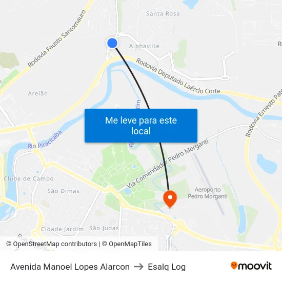 Avenida Manoel Lopes Alarcon to Esalq Log map