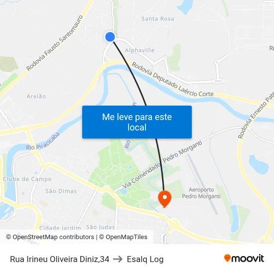 Rua Irineu Oliveira Diniz,34 to Esalq Log map