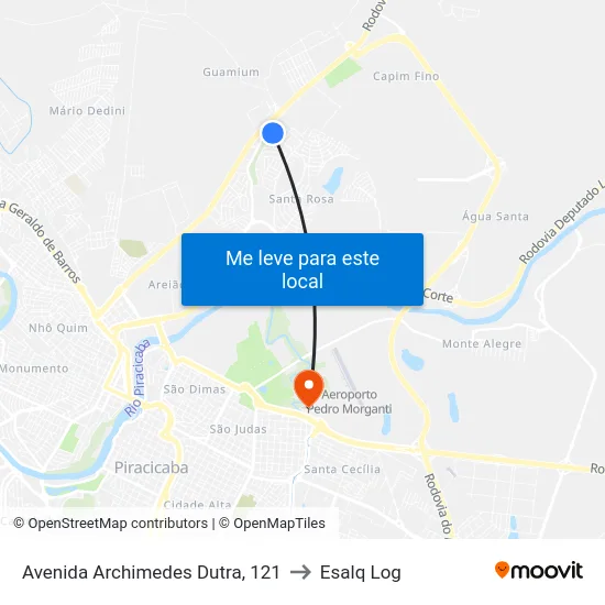 Avenida Archimedes Dutra, 121 to Esalq Log map