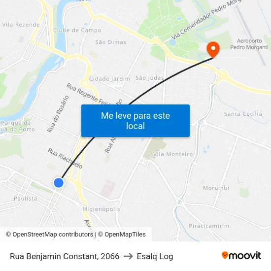 Rua Benjamin Constant, 2066 to Esalq Log map