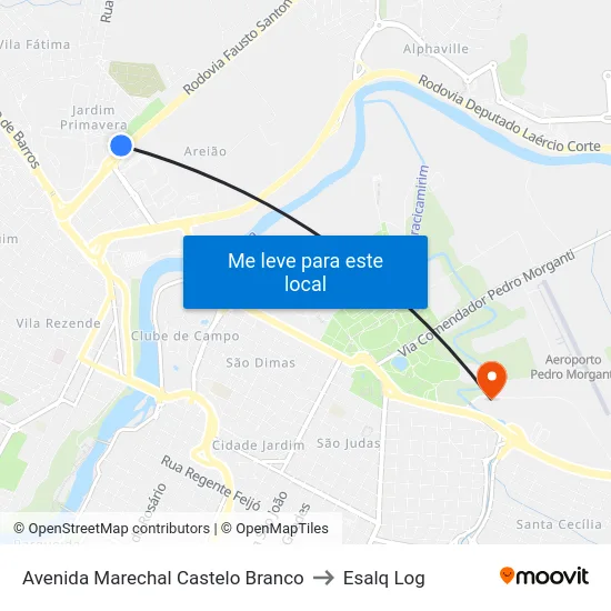 Avenida Marechal Castelo Branco to Esalq Log map