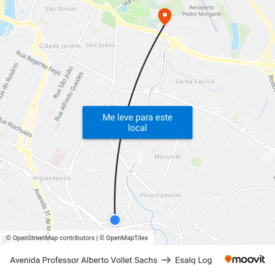 Avenida Professor Alberto Vollet Sachs to Esalq Log map