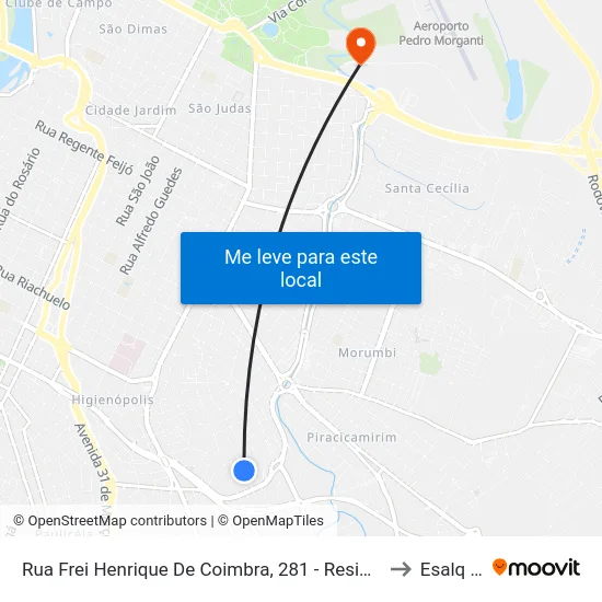 Rua Frei Henrique De Coimbra, 281 - Residência, Nº 281 to Esalq Log map