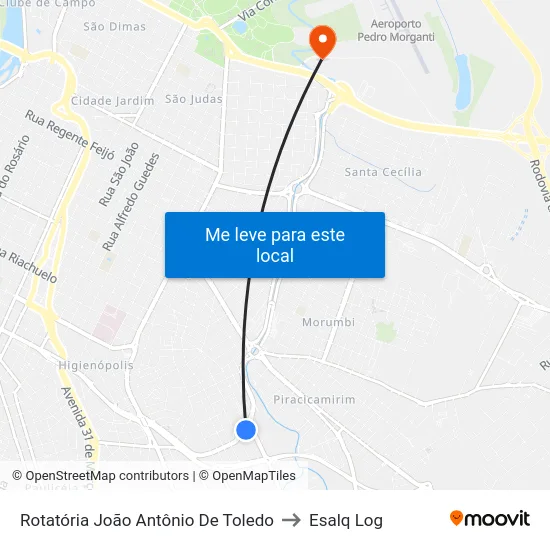 Rotatória João Antônio De Toledo to Esalq Log map