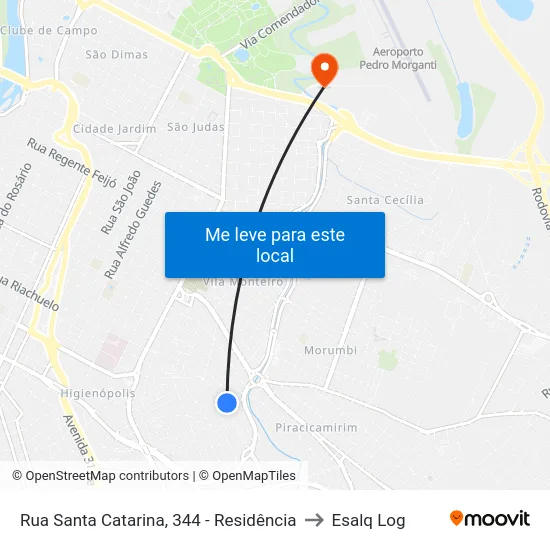 Rua Santa Catarina, 344 - Residência to Esalq Log map