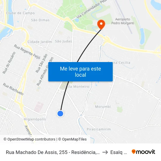 Rua Machado De Assis, 255 - Residência, Nº 255 to Esalq Log map