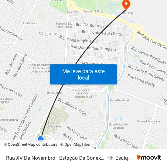 Rua XV De Novembro - Estação De Conexão Semae to Esalq Log map