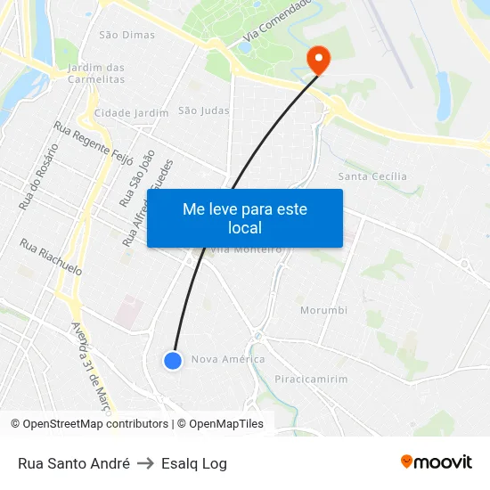 Rua Santo André to Esalq Log map