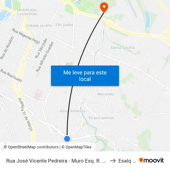 Rua José Vicente Pedreira - Muro Esq. R. Carlos Cossa to Esalq Log map