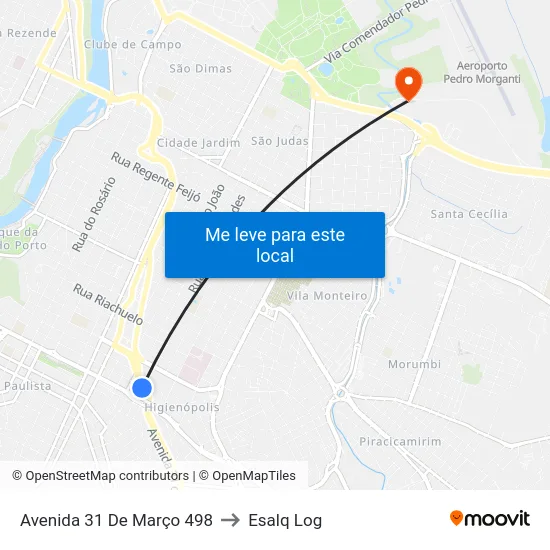 Avenida 31 De Março 498 to Esalq Log map