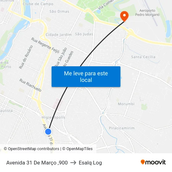 Avenida 31 De Março ,900 to Esalq Log map