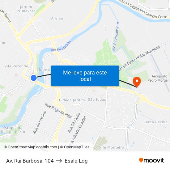 Av. Rui Barbosa, 104 to Esalq Log map