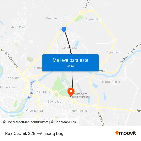 Rua Cedral, 228 to Esalq Log map