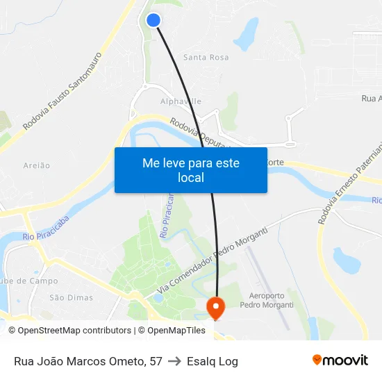 Rua João Marcos Ometo, 57 to Esalq Log map