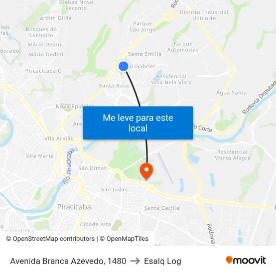 Avenida Branca Azevedo, 1480 to Esalq Log map