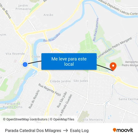 Parada Catedral Dos Milagres to Esalq Log map