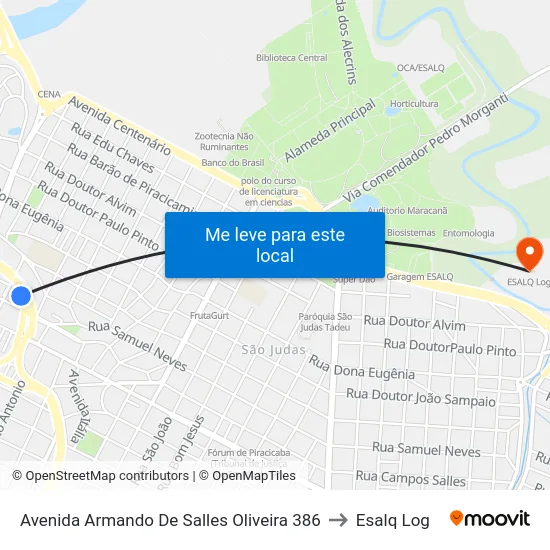 Avenida Armando De Salles Oliveira 386 to Esalq Log map