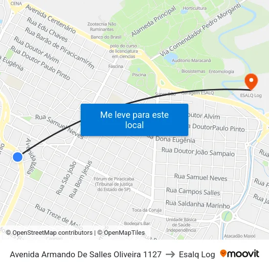 Avenida Armando De Salles Oliveira 1127 to Esalq Log map