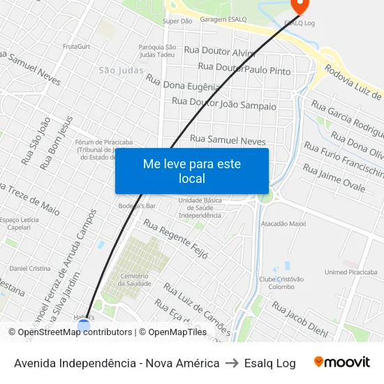 Avenida Independência - Nova América to Esalq Log map