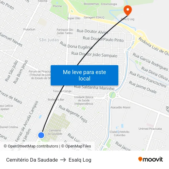 Cemitério Da Saudade to Esalq Log map
