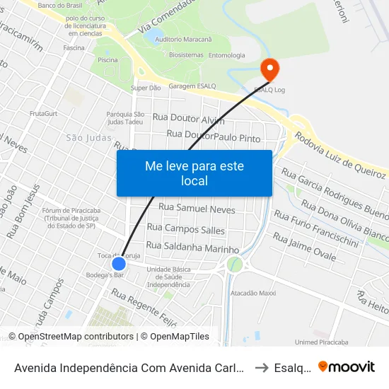 Avenida Independência Com Avenida Carlos Martins Sodero to Esalq Log map