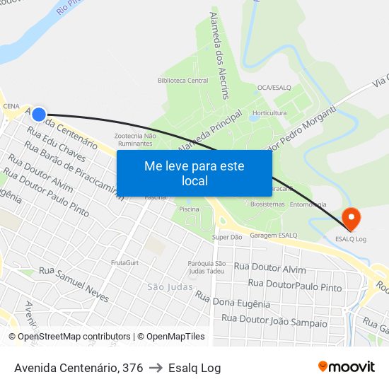 Avenida Centenário, 376 to Esalq Log map