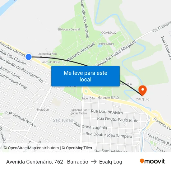 Avenida Centenário, 762 - Barracão to Esalq Log map