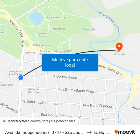 Avenida Independência, 3747 - São Judas to Esalq Log map