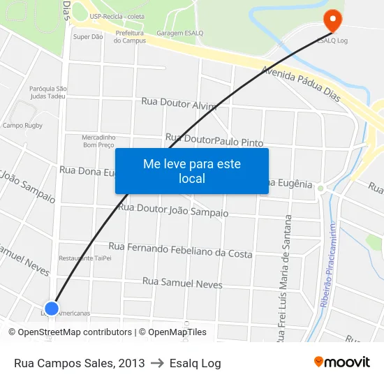 Rua Campos Sales, 2013 to Esalq Log map
