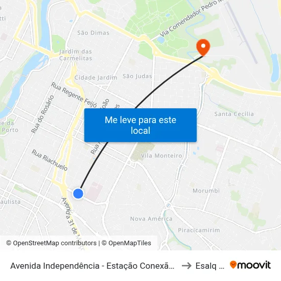 Avenida Independência - Estação Conexão P.S. Infantil to Esalq Log map
