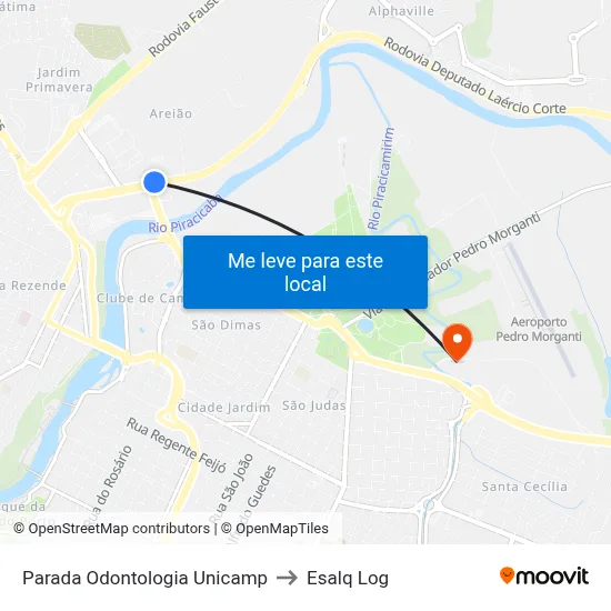 Parada Odontologia Unicamp to Esalq Log map