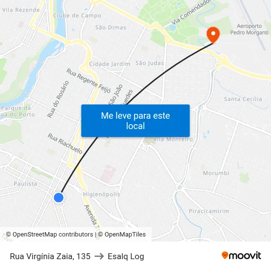 Rua Virgínia Zaia, 135 to Esalq Log map