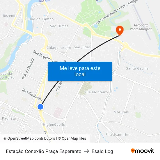 Estação Conexão Praça Esperanto to Esalq Log map