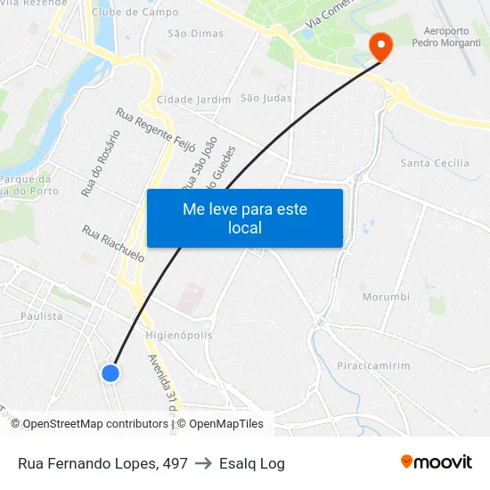 Rua Fernando Lopes, 497 to Esalq Log map