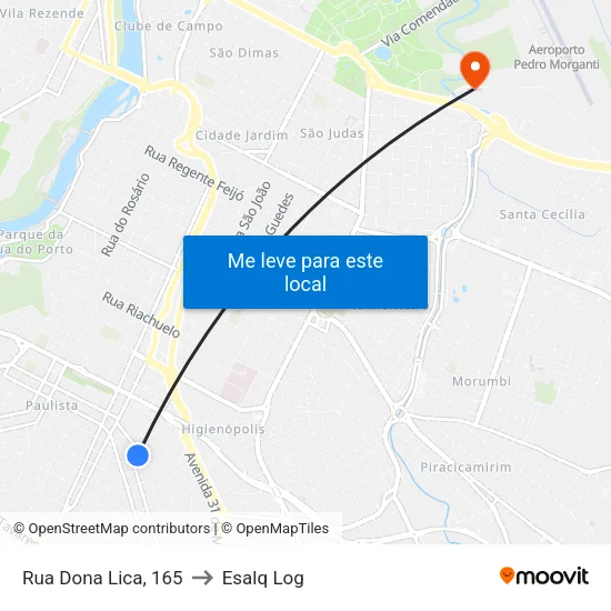 Rua Dona Lica, 165 to Esalq Log map