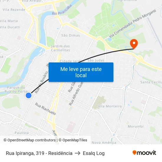 Rua Ipiranga, 319 - Residência to Esalq Log map