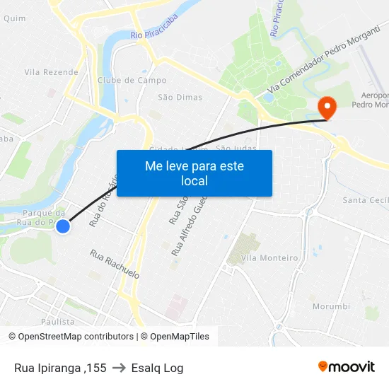 Rua Ipiranga ,155 to Esalq Log map
