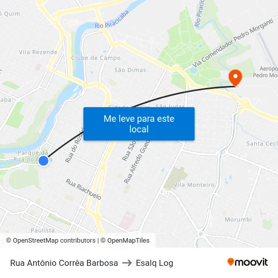 Rua Antônio Corrêa Barbosa to Esalq Log map