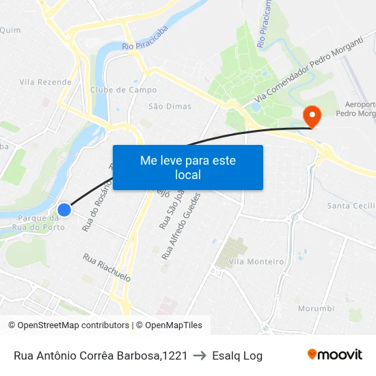Rua Antônio Corrêa Barbosa,1221 to Esalq Log map